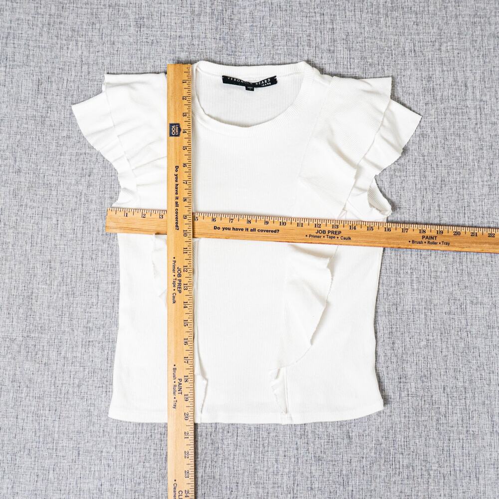 Veronica Beard Bea Short Sleeve Ruffle Tee in White size Small - Picture 5 of 8